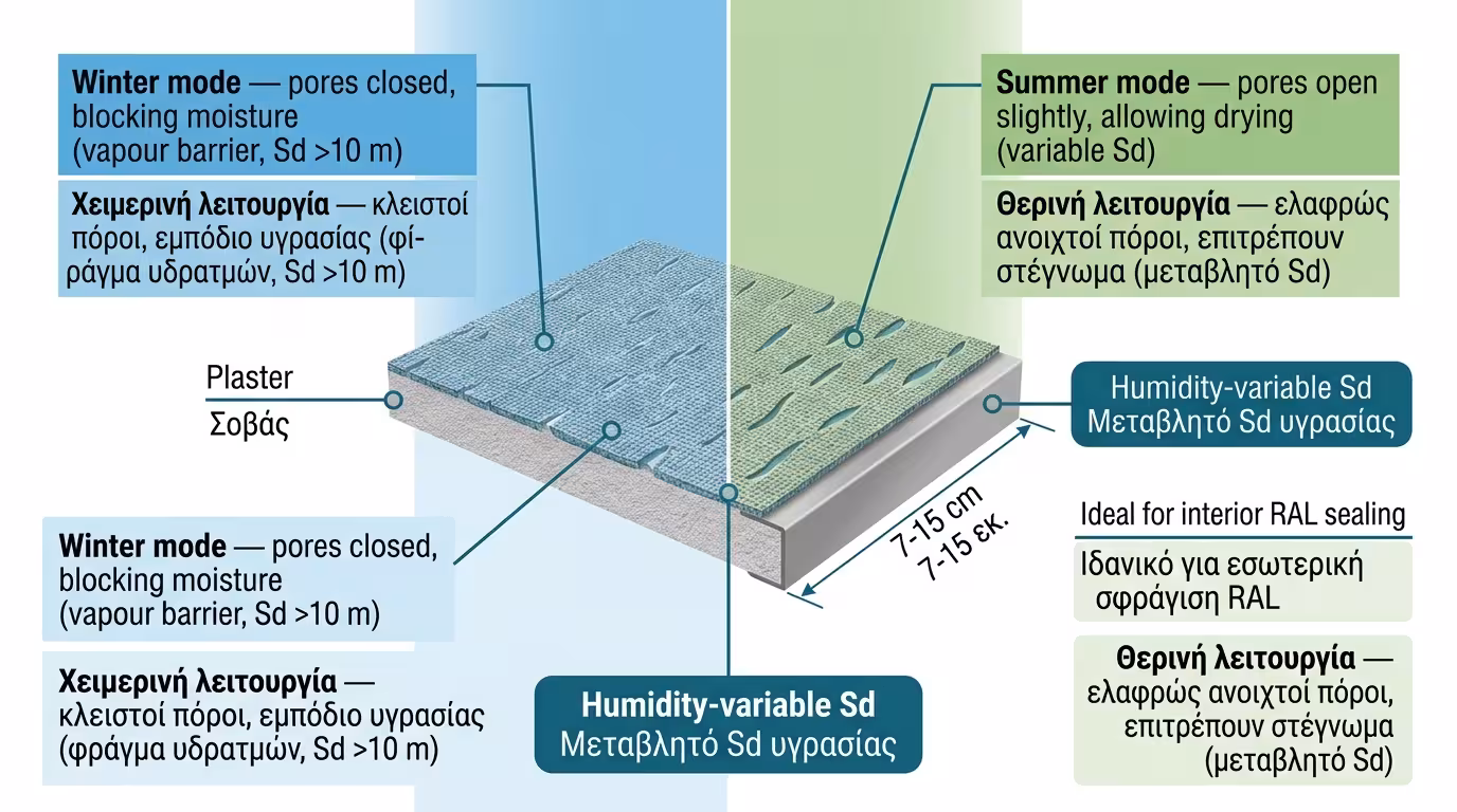 Μεμβράνη Fleece - υφασμάτινη μεμβράνη αεροστεγανότητας με μεταβλητό δείκτη Sd (έξυπνοι πόροι)