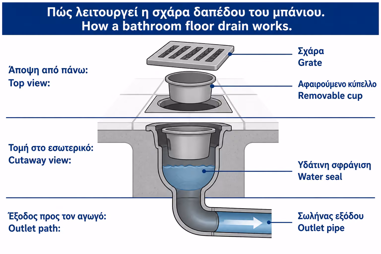 Εικονογράφηση για 1. Τι είναι το σιφώνι δαπέδου και γιατί υπάρχει