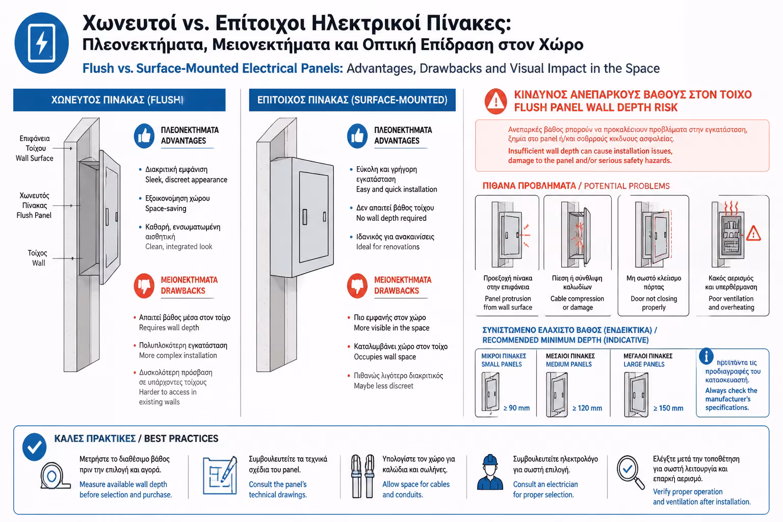 Κίνδυνος ανεπαρκούς βάθους σε τοίχο για χωνευτό πίνακα