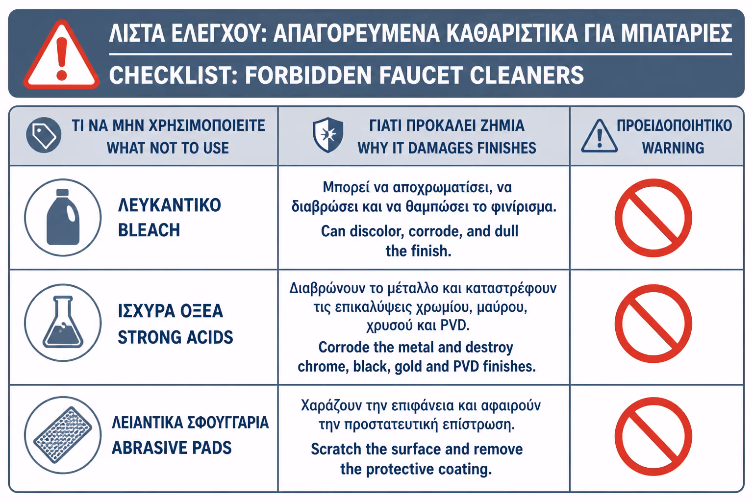 Εικονογράφηση για 8. Τι καθαριστικά απαγορεύονται δια ροπάλου