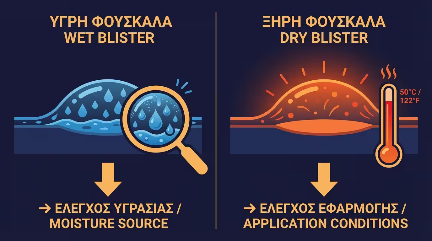 Σύγκριση υγρής vs ξηρής φουσκάλας - διαφορετική αιτία, διαφορετική λύση