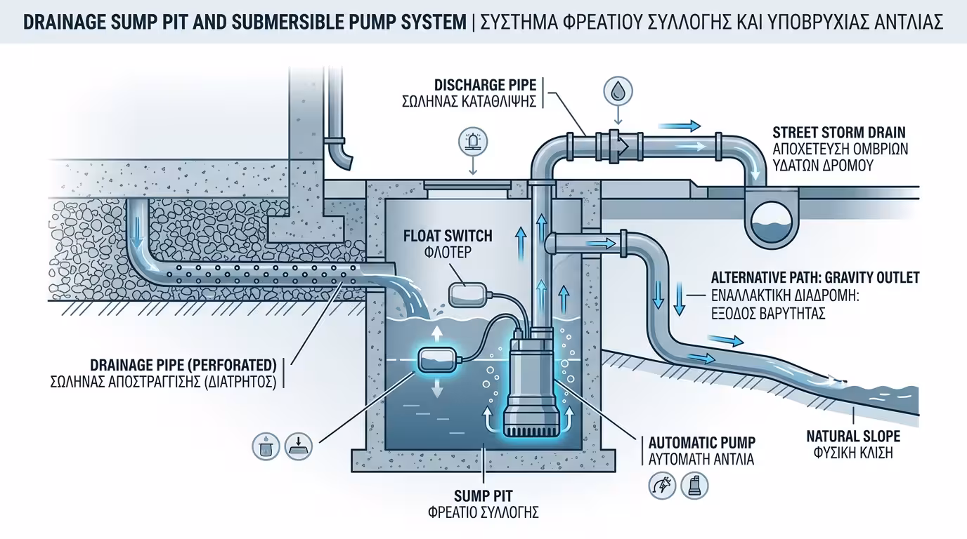 Φρεάτιο με βυθιζόμενη αντλία - αυτόματη εκκένωση