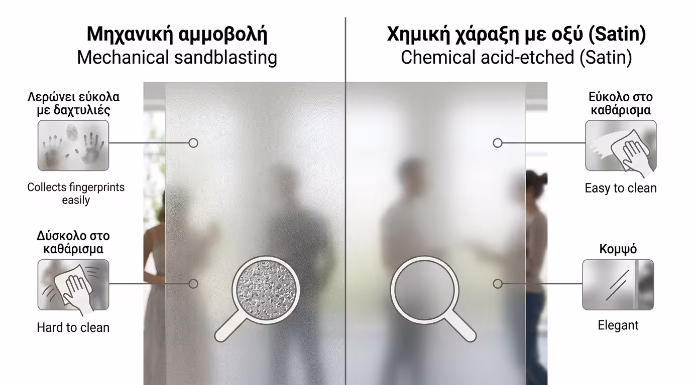 Τζάμι Satin (ματ) - υδρόφιλη αμμοβολή χημικά επεξεργασμένη