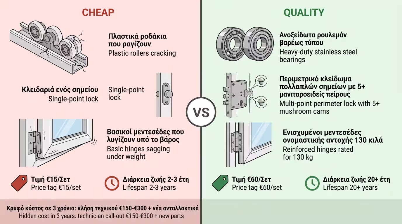 Φθηνοί μηχανισμοί vs ποιοτικοί - πλαστικά ράουλα, μεντεσέδες
