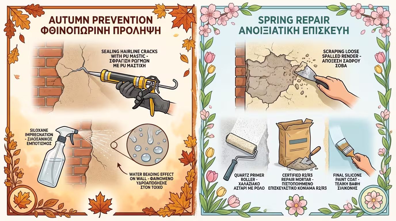 Φθινοπωρινή συντήρηση: σφράγιση ρωγμών, σιλοξανικός εμποτισμός
