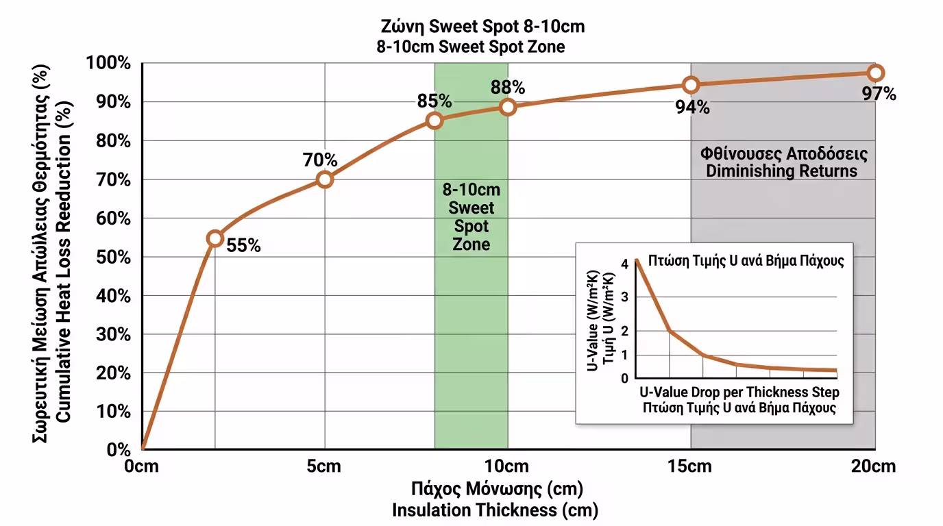 Καμπύλη φθίνουσας απόδοσης πάχους θερμομόνωσης
