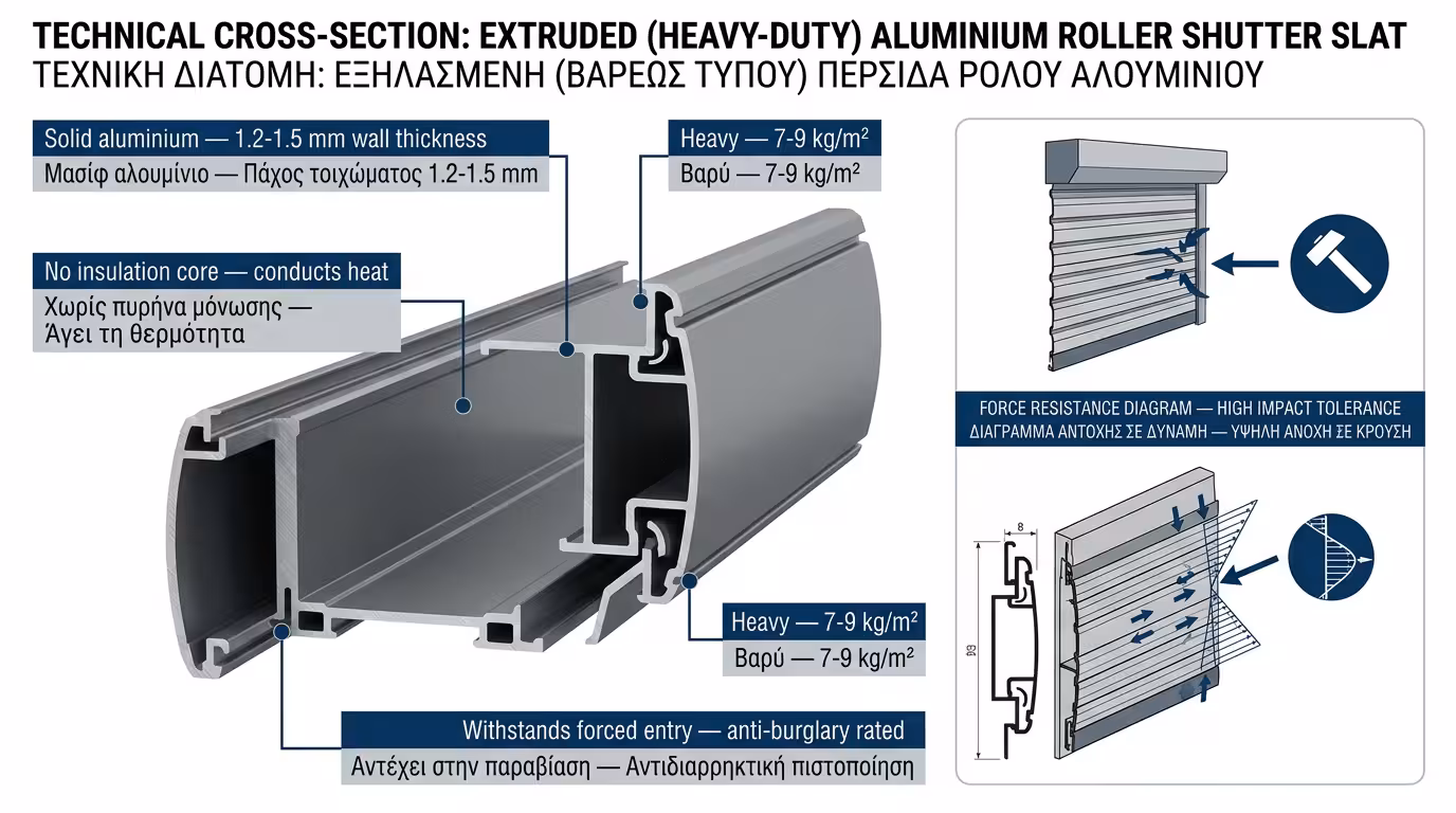 Φυλλαράκι διέλασης αλουμινίου - μασίφ προφίλ βαρέως τύπου