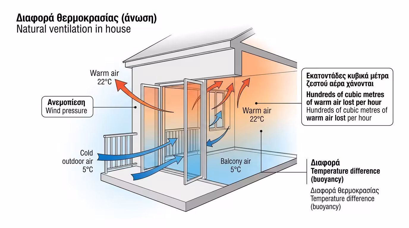 Ανοιχτά παράθυρα μέσα στον χειμώνα - ζεστός αέρας δραπετεύει