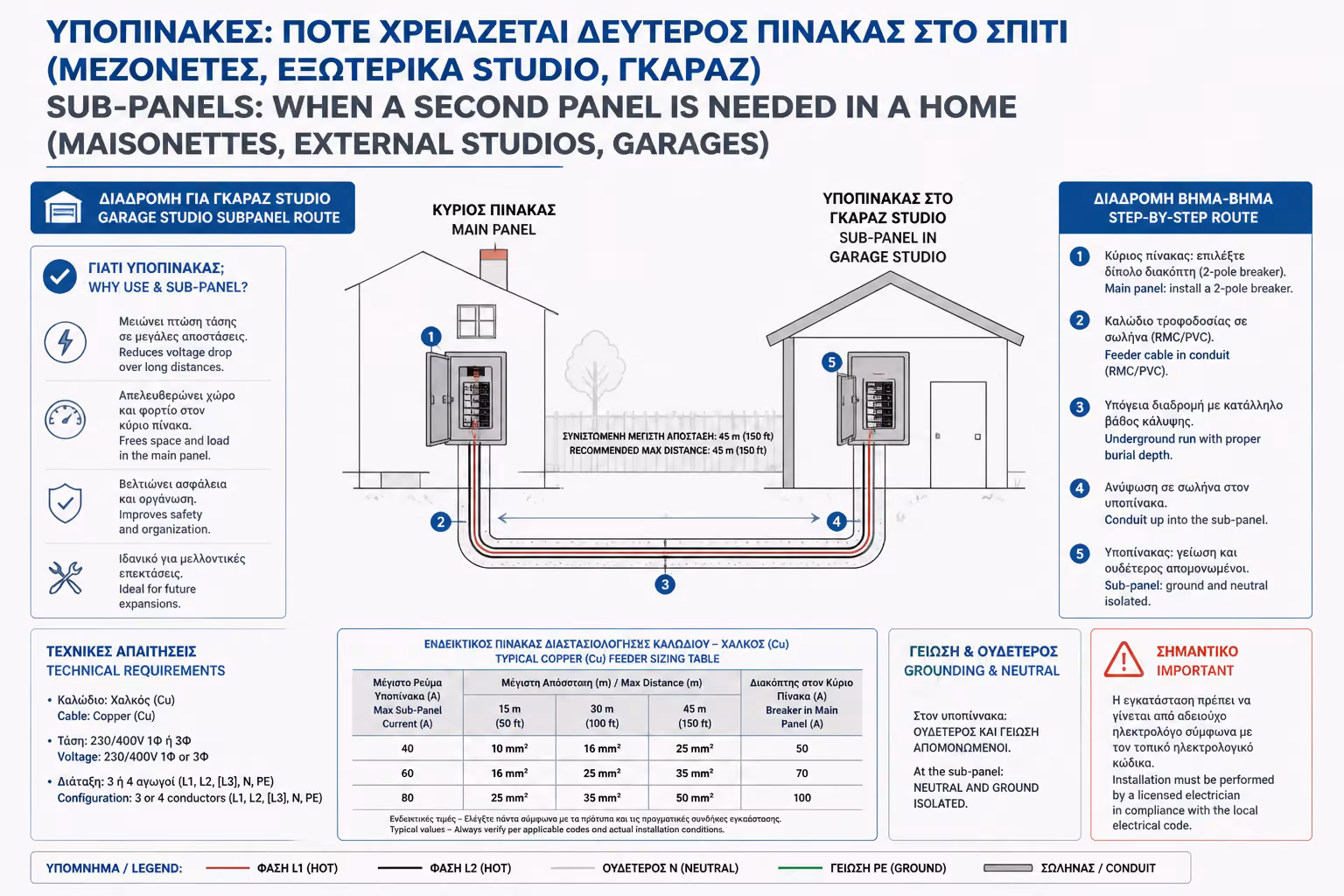 Υποπίνακας σε γκαράζ ή εξωτερικό studio με απομακρυσμένη τροφοδότηση