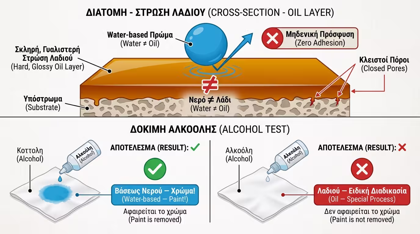 Infographic: Νερό vs λάδι - κλειστοί πόροι, μηδενική πρόσφυση + τεστ οινοπνεύματος