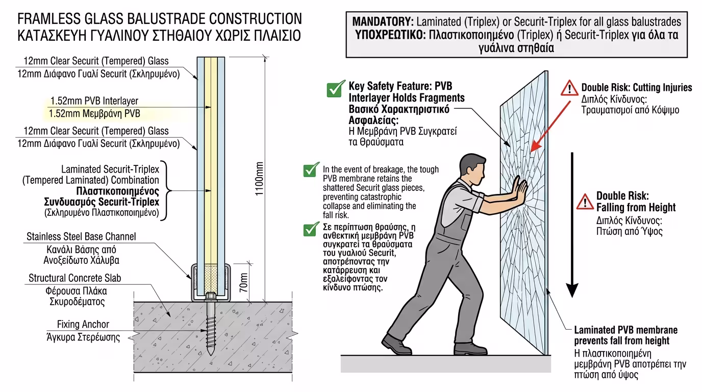 Γυάλινο στηθαίο σε σχολείο - υποχρεωτική χρήση υαλοπινάκων ασφαλείας