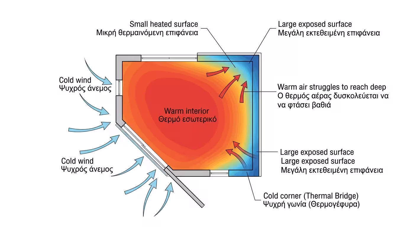 Γεωμετρική θερμογέφυρα - εξωτερικές γωνίες