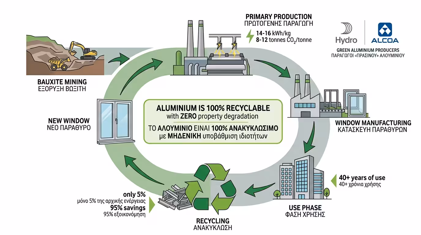 Κύκλος ανακύκλωσης αλουμινίου - 95% μείωση ενέργειας στο δευτερογενές