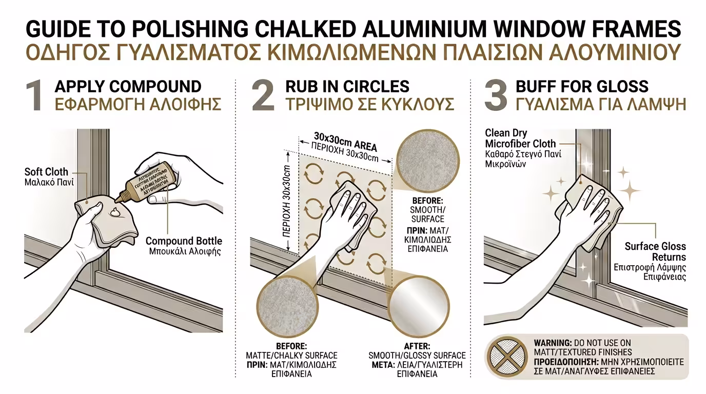 Χέρι γυαλίζει αλουμίνιο με αλοιφή και κυκλικές κινήσεις