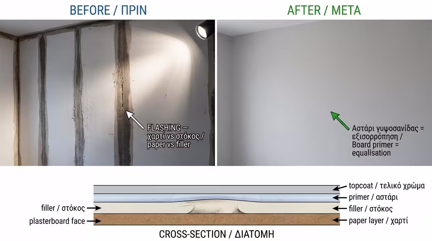 Infographic: Flashing - χαρτί vs στόκος + αστάρι εξισορρόπησης