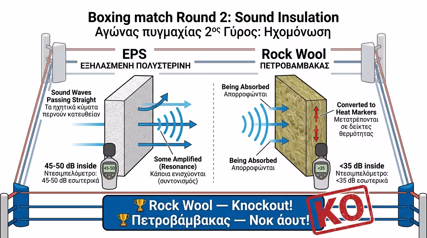 Γύρος 2 - ηχομόνωση πετροβάμβακα vs πολυστερίνης