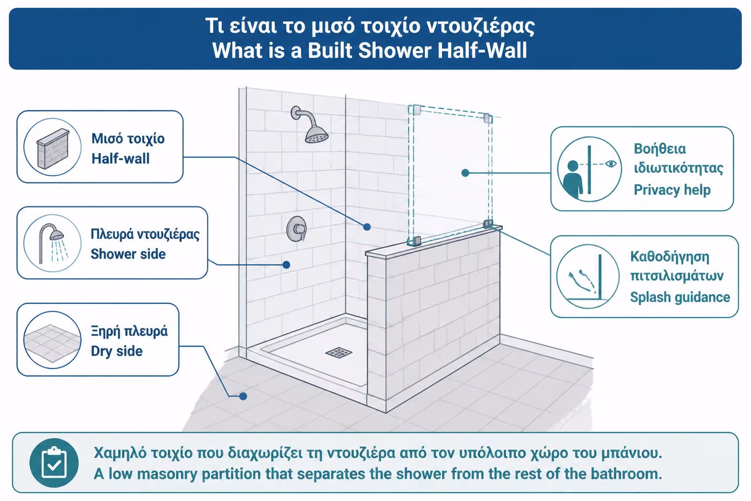 Εικονογράφηση για 1. Τι είναι το χτιστό στηθαίο στη ντουζιέρα