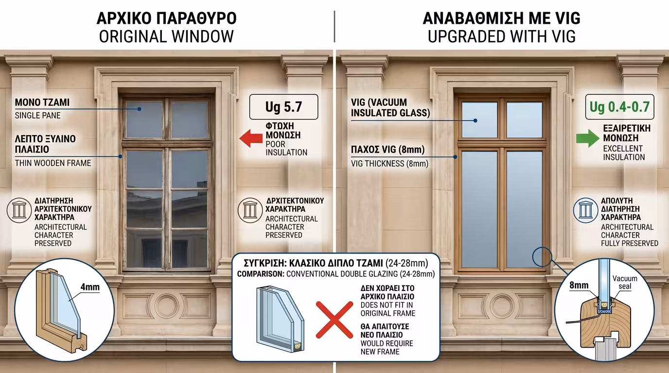 VIG σε διατηρητέο κτίριο - ενεργειακή αναβάθμιση χωρίς αλλοίωση χαρακτήρα