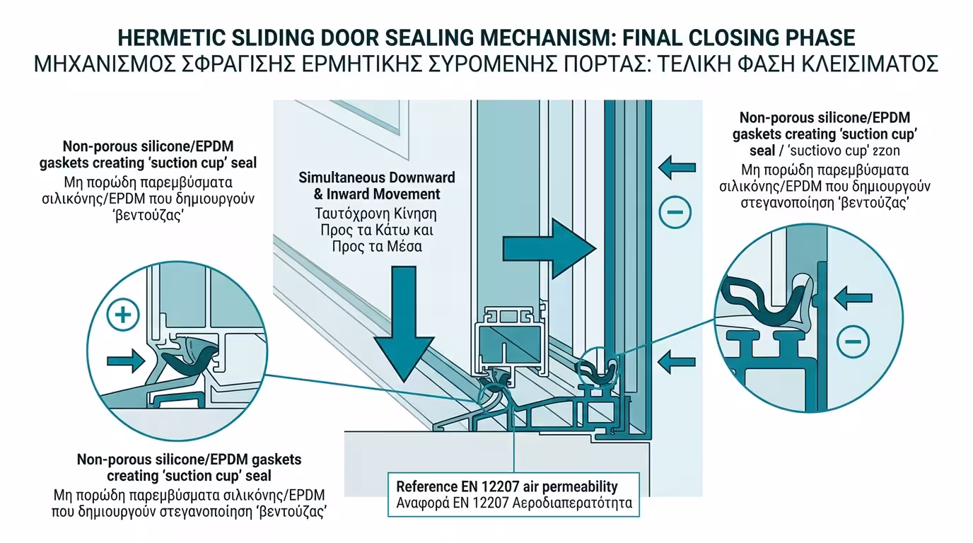 Ερμητική πόρτα νοσοκομείου - μηχανισμός καθόδου, σιλικόνη EPDM, θετική/αρνητική πίεση