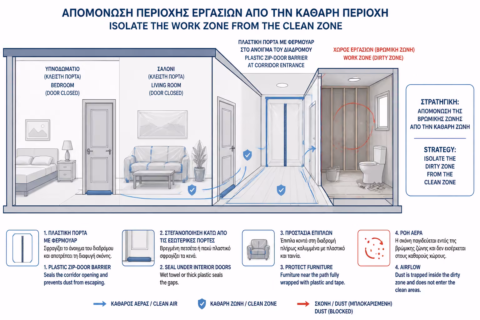 Εικονογράφηση για 2. Στεγανοποίηση των Υπόλοιπων Δωματίων