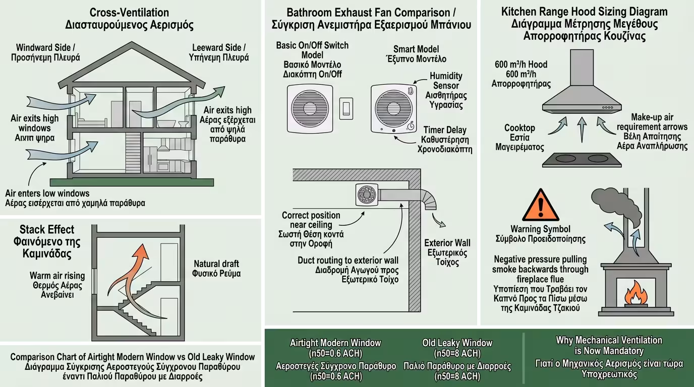 Ινφογκράφικ φυσικού αερισμού - διαμπερής, εξαεριστήρες, απορροφητήρες