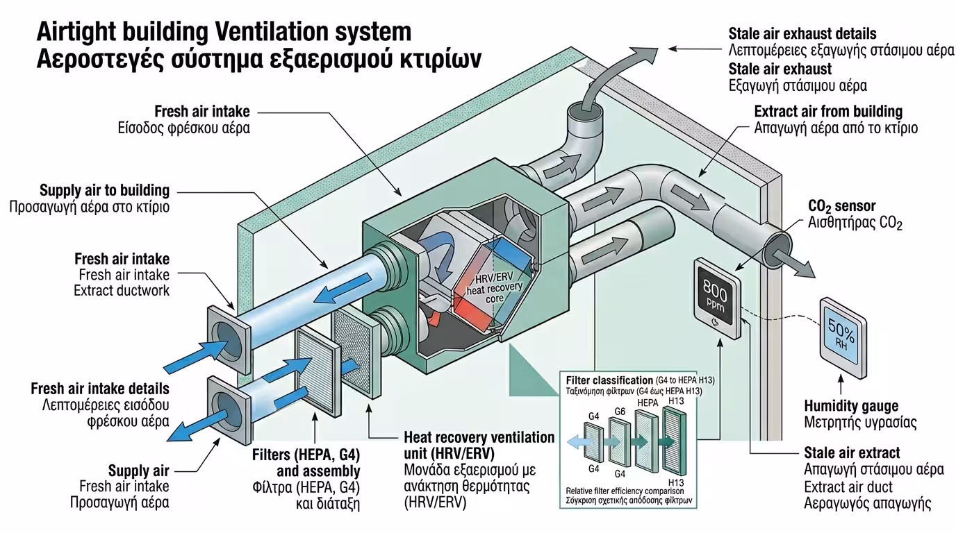 Αερισμός και ποιότητα αέρα - VMC, HEPA φίλτρα, CO2 έλεγχος