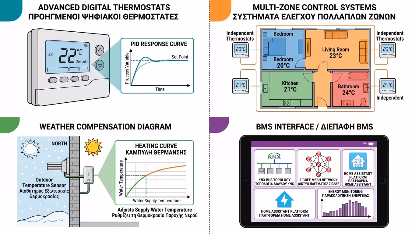 Αυτοματισμοί HVAC - θερμοστάτες, ζωνονομία, αντιστάθμιση, Smart Home, BMS