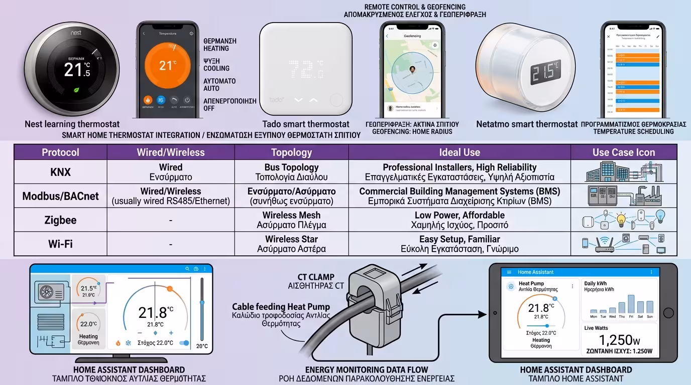 Ινφογκράφικ Smart Home - KNX, Zigbee, Home Assistant, energy monitoring