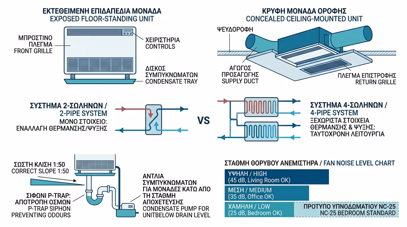 Ινφογκράφικ fan coils - εμφανή, κρυφά οροφής, 2/4 σωλήνια