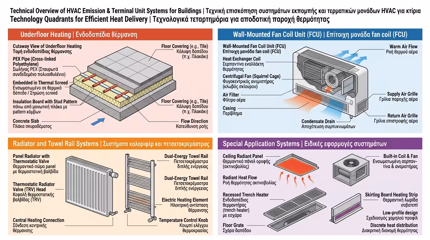 Συστήματα εκπομπής HVAC - ενδοδαπέδια, fan coils, καλοριφέρ, ειδικές εφαρμογές