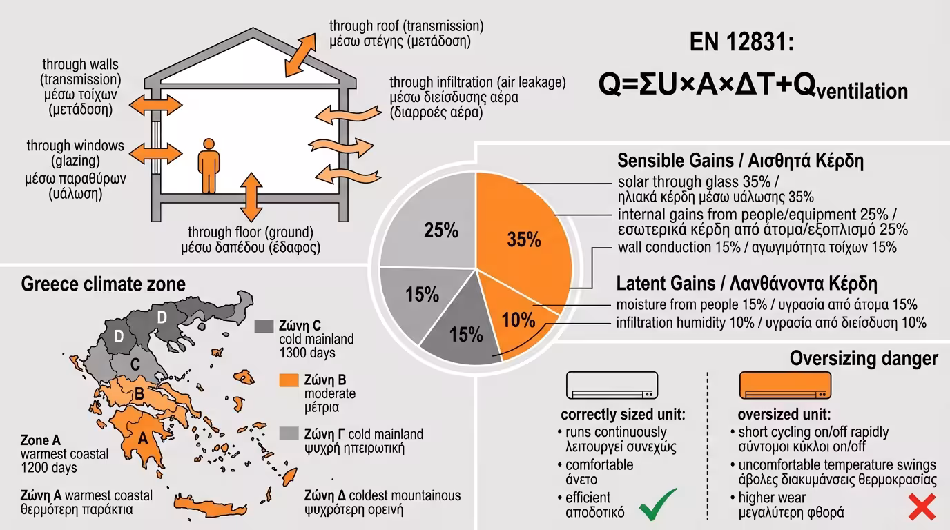 Ινφογκράφικ φορτίων - θερμικές απώλειες, ψυκτικά φορτία, βαθμοημέρες