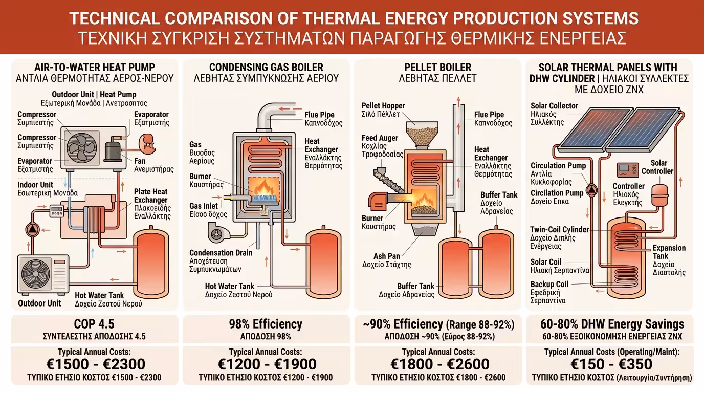 Συστήματα παραγωγής θερμικής ενέργειας - αντλίες θερμότητας, λέβητες, ΖΝΧ