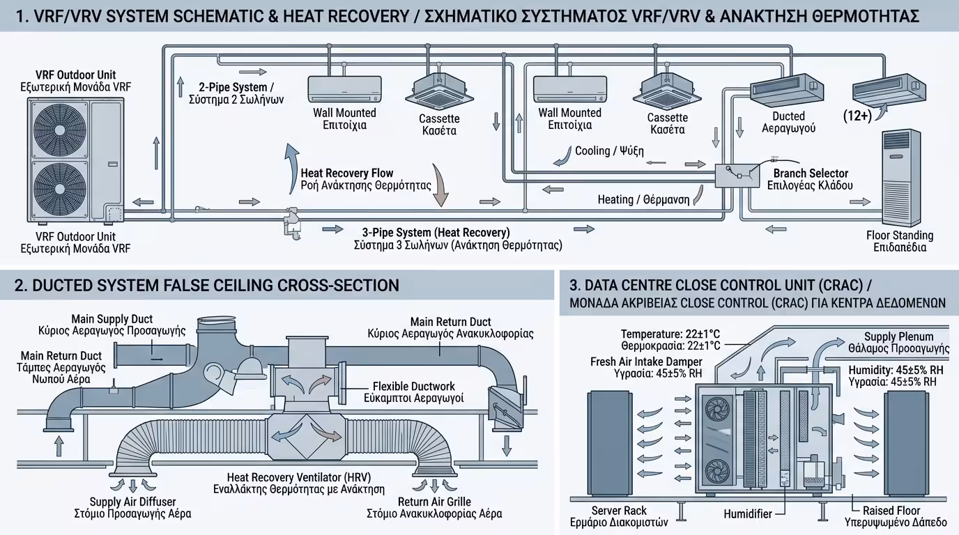 Ινφογκράφικ κεντρικού κλιματισμού - VRV/VRF, καναλάτα, αεραγωγοί