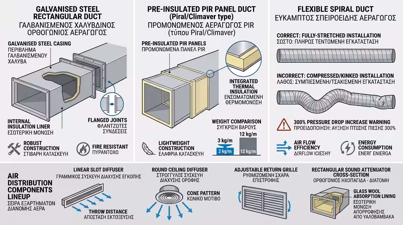Ινφογκράφικ αεραγωγών - γαλβανιζέ, PIR, στόμια, ηχοπαγίδες