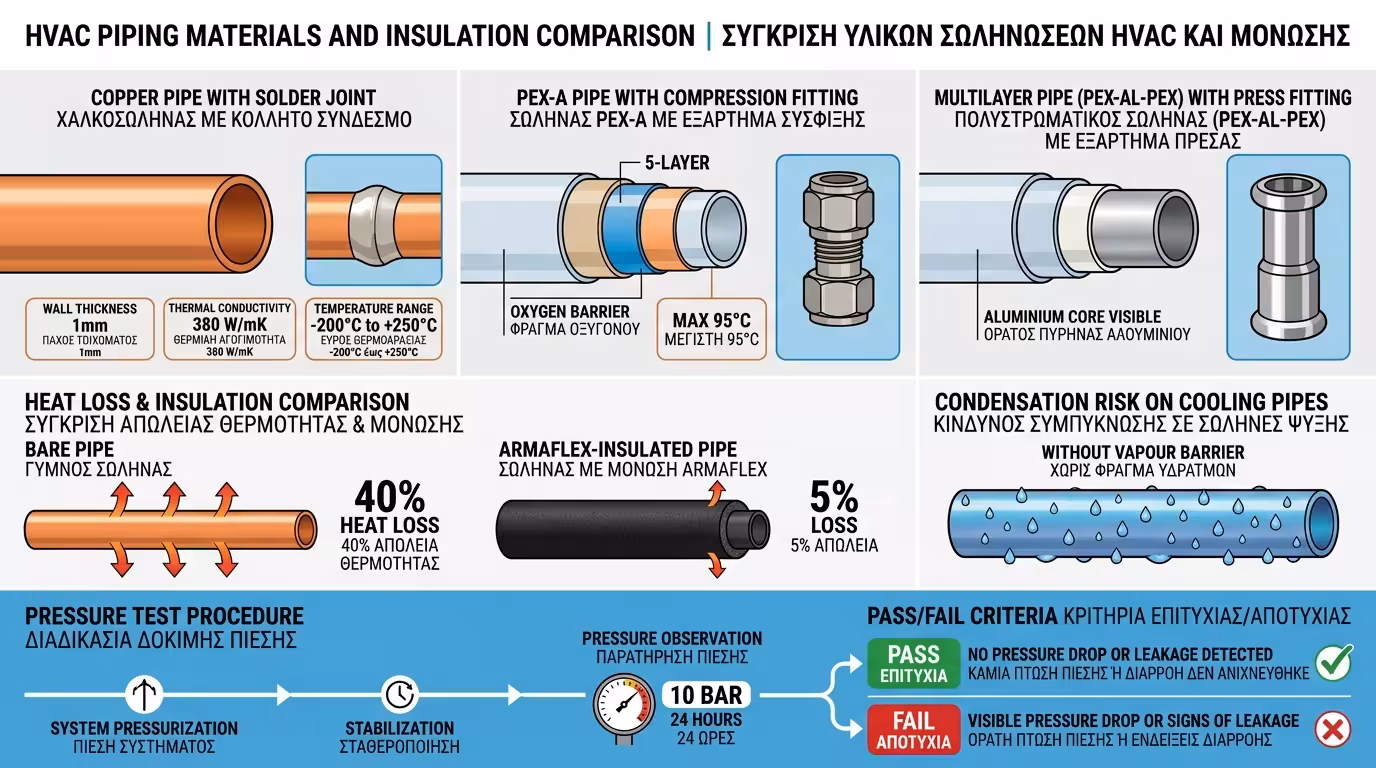 Ινφογκράφικ σωληνώσεων - χαλκός, PEX, πολυστρωματική, μόνωση