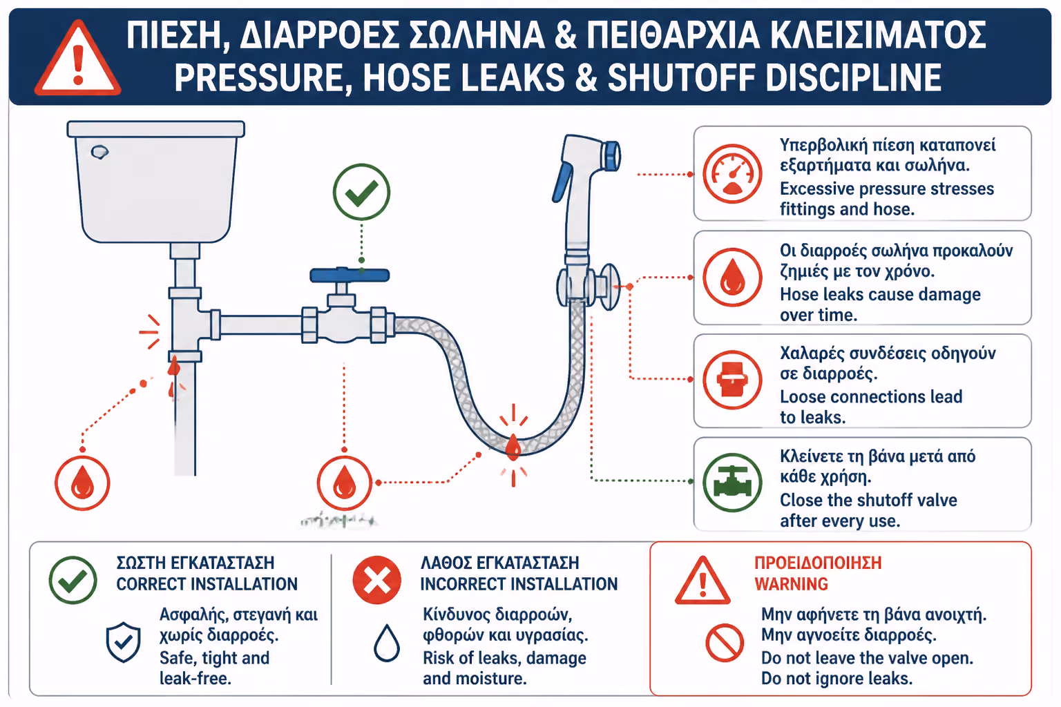 Εικονογράφηση για 8. Το μεγάλο θέμα του bidet sprayer: διαρροές και πίεση