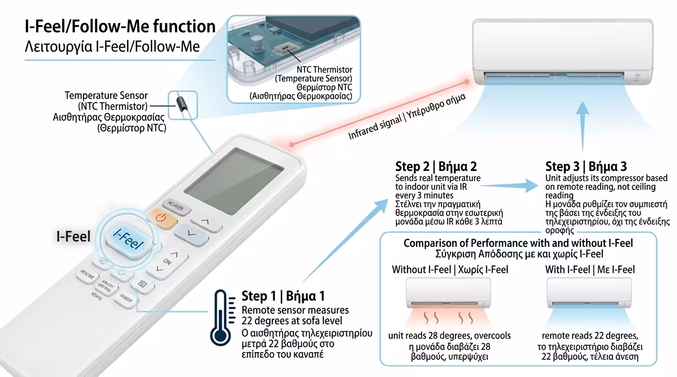 Κουμπί I-Feel / Follow Me στο τηλεχειριστήριο - κρυφός αισθητήρας
