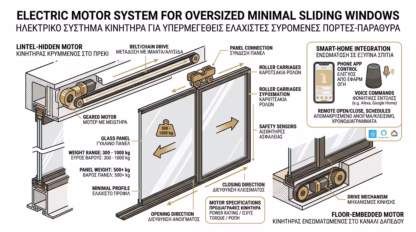 Ράουλα βαρέως τύπου και κρυφό ηλεκτρικό μοτέρ για minimal συρόμενα