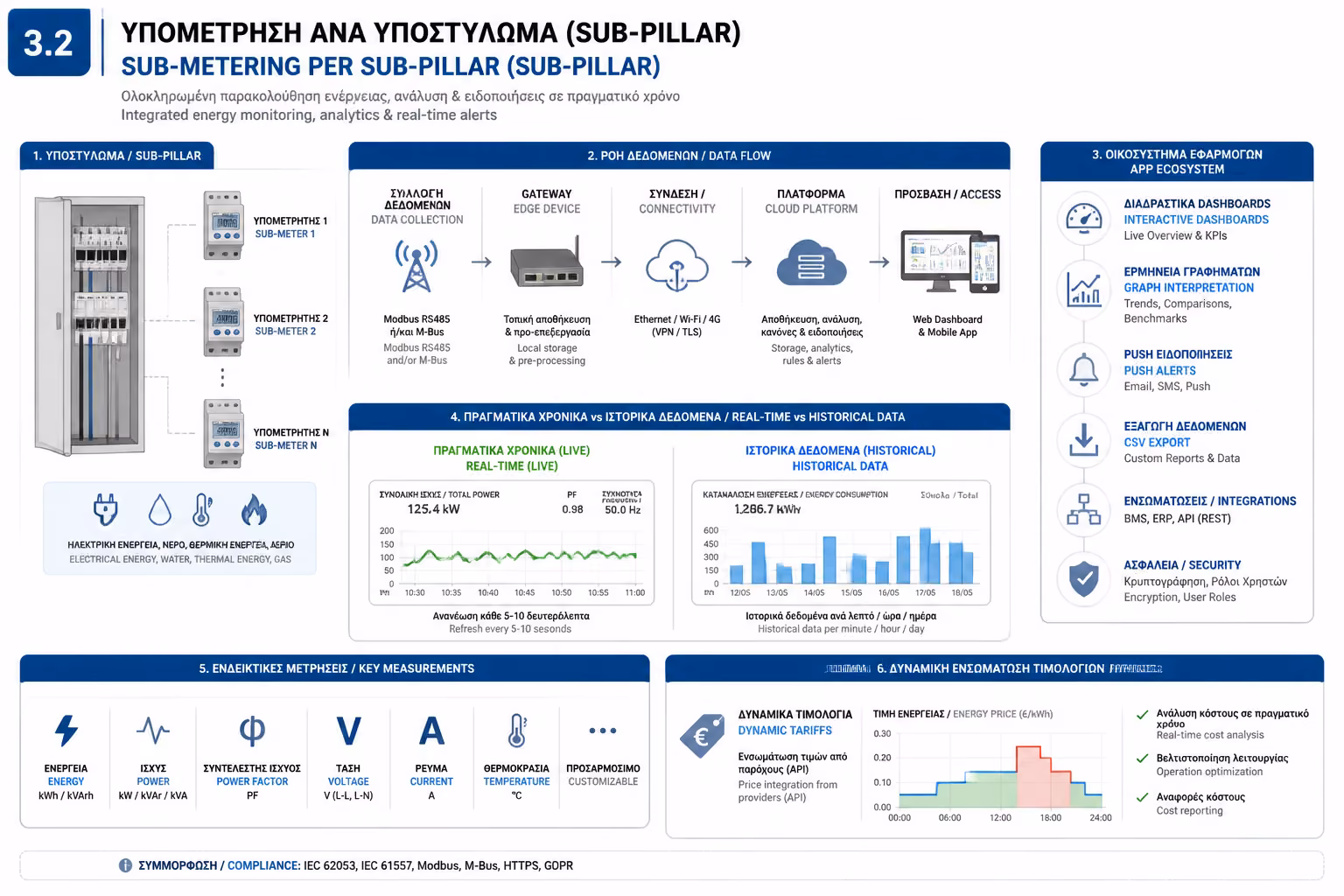 Ινφογκράφικ για την ενότητα Energy Monitoring, Analytics & Reporting