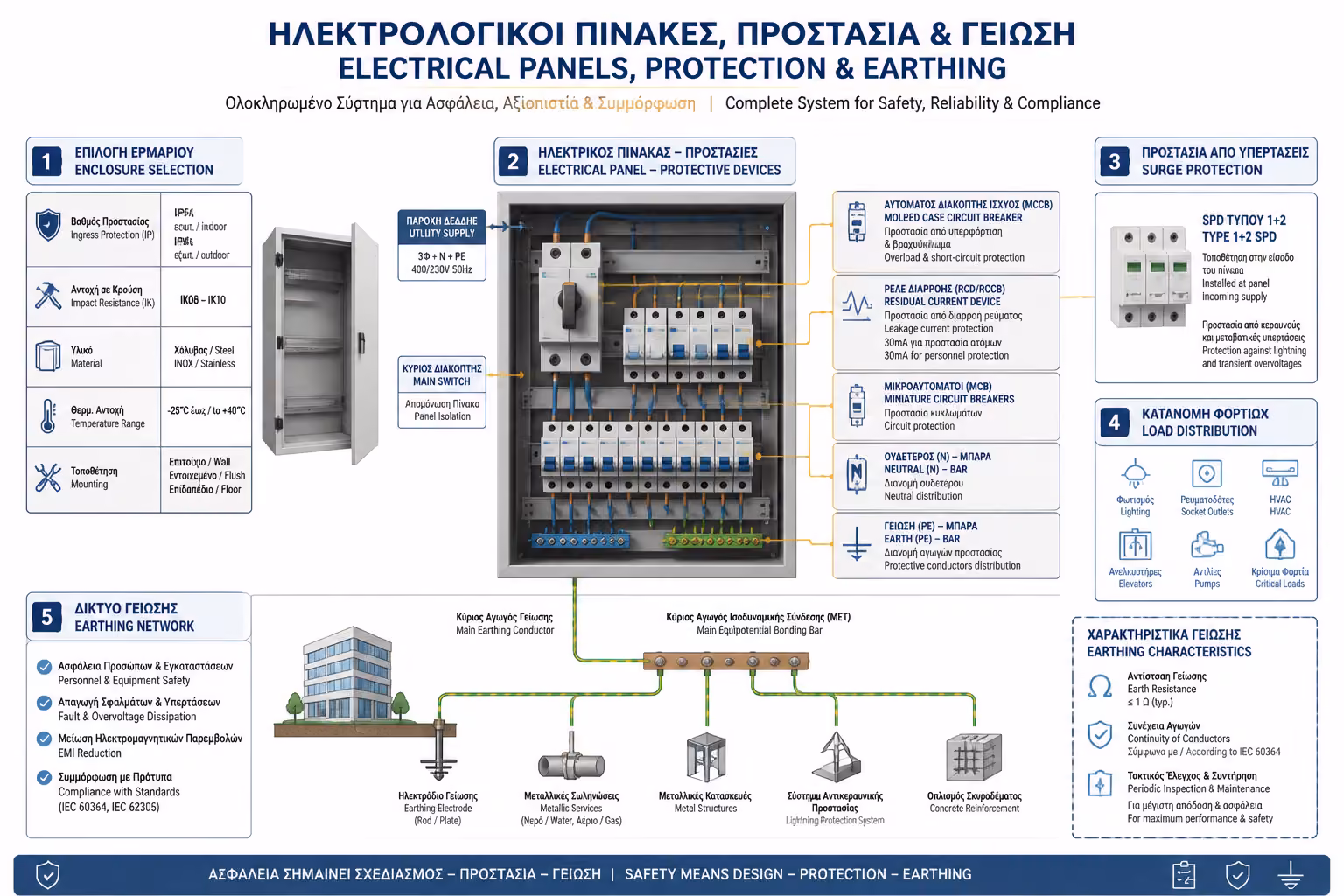 Ινφογκράφικ για την ενότητα Ηλεκτρικοί Πίνακες, Προστασία & Γειώσεις
