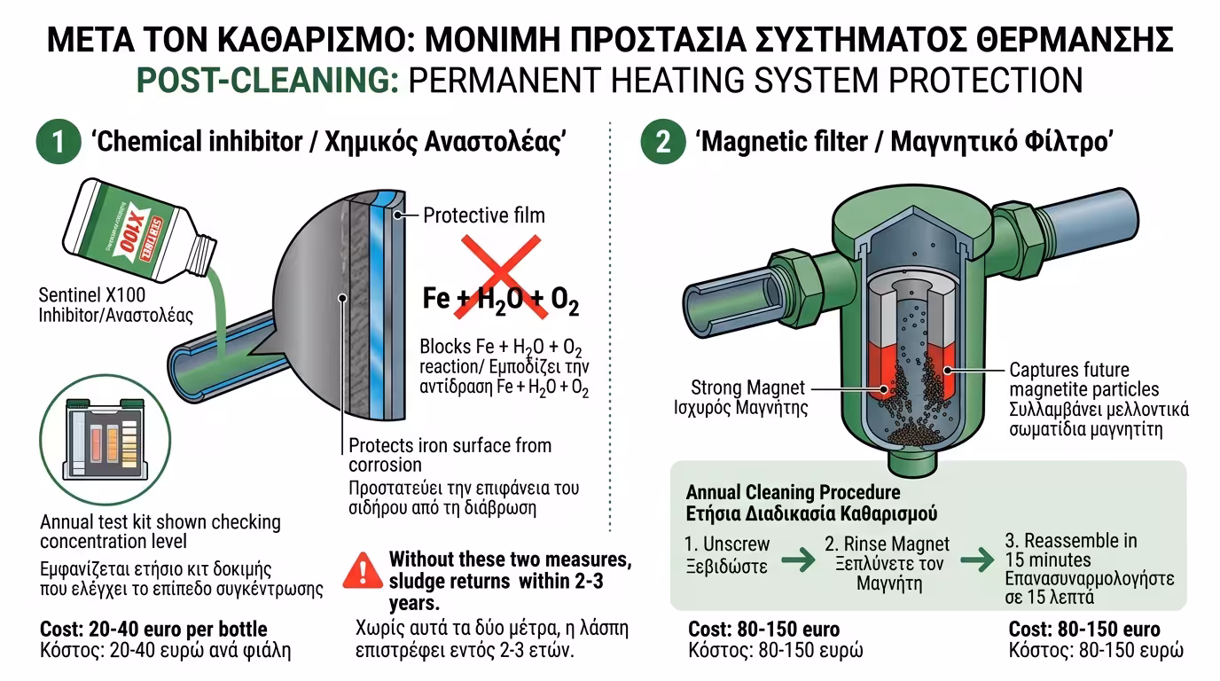 Χημικός αναστολέας (inhibitor) και μαγνητικό φίλτρο – μόνιμη προστασία μετά power flushing