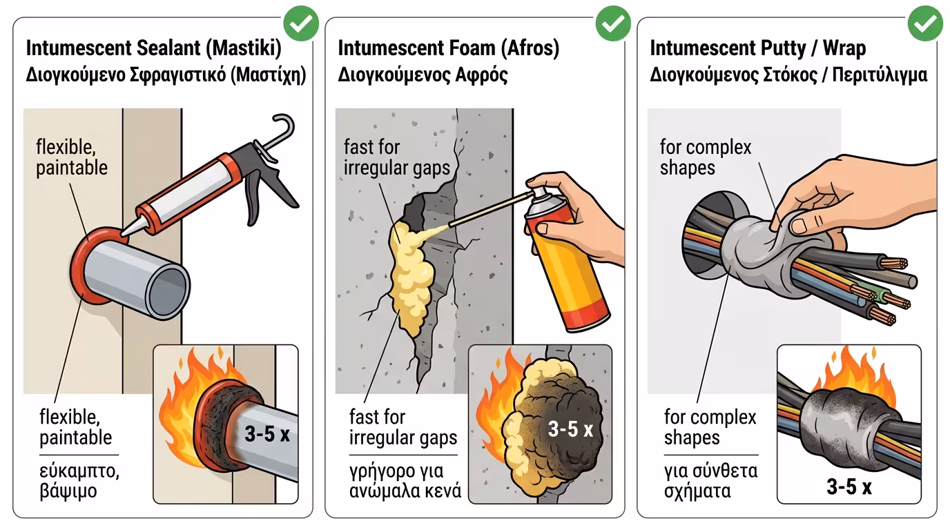 Θερμοδιογκούμενη μαστίχη: φουσκώνει 3-5 φορές και δημιουργεί κρούστα άνθρακα