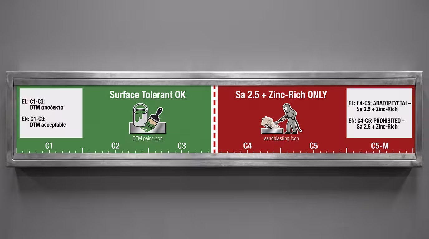 Περιορισμοί εφαρμογής ανάλογα με την κατηγορία διάβρωσης.