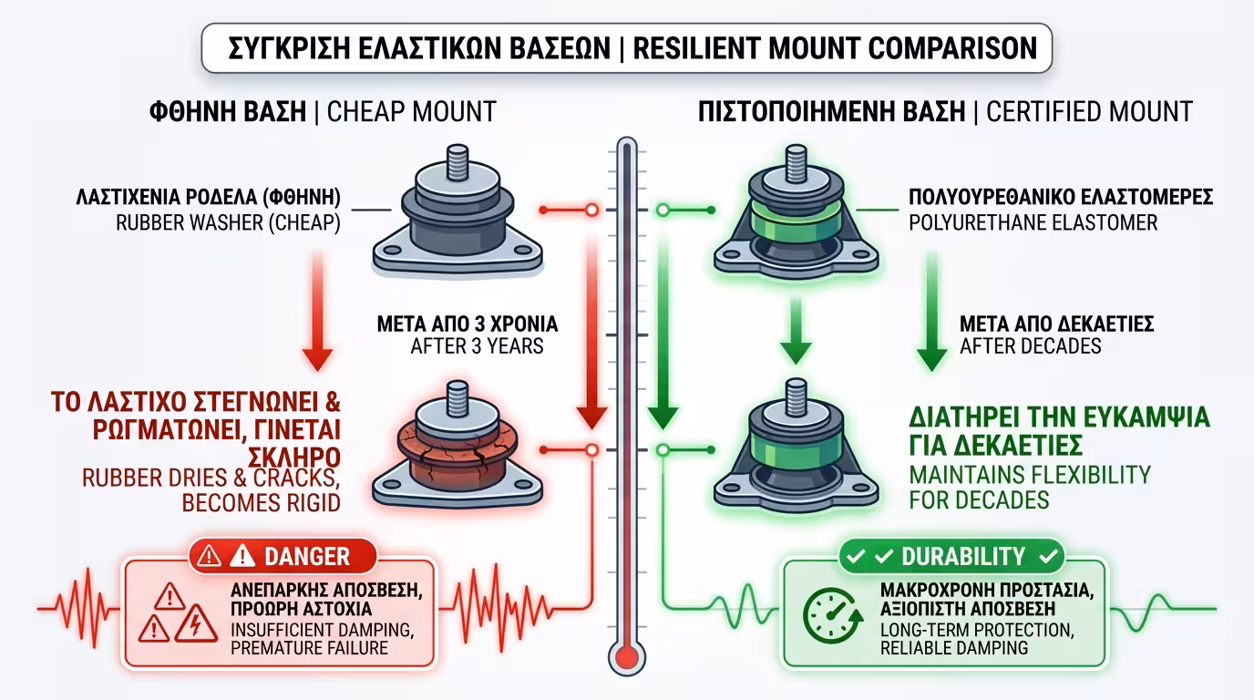 Φθηνή ροδέλα vs πιστοποιημένο ελαστομερές: μετά από 3 χρόνια, το φθηνό πετρώνει