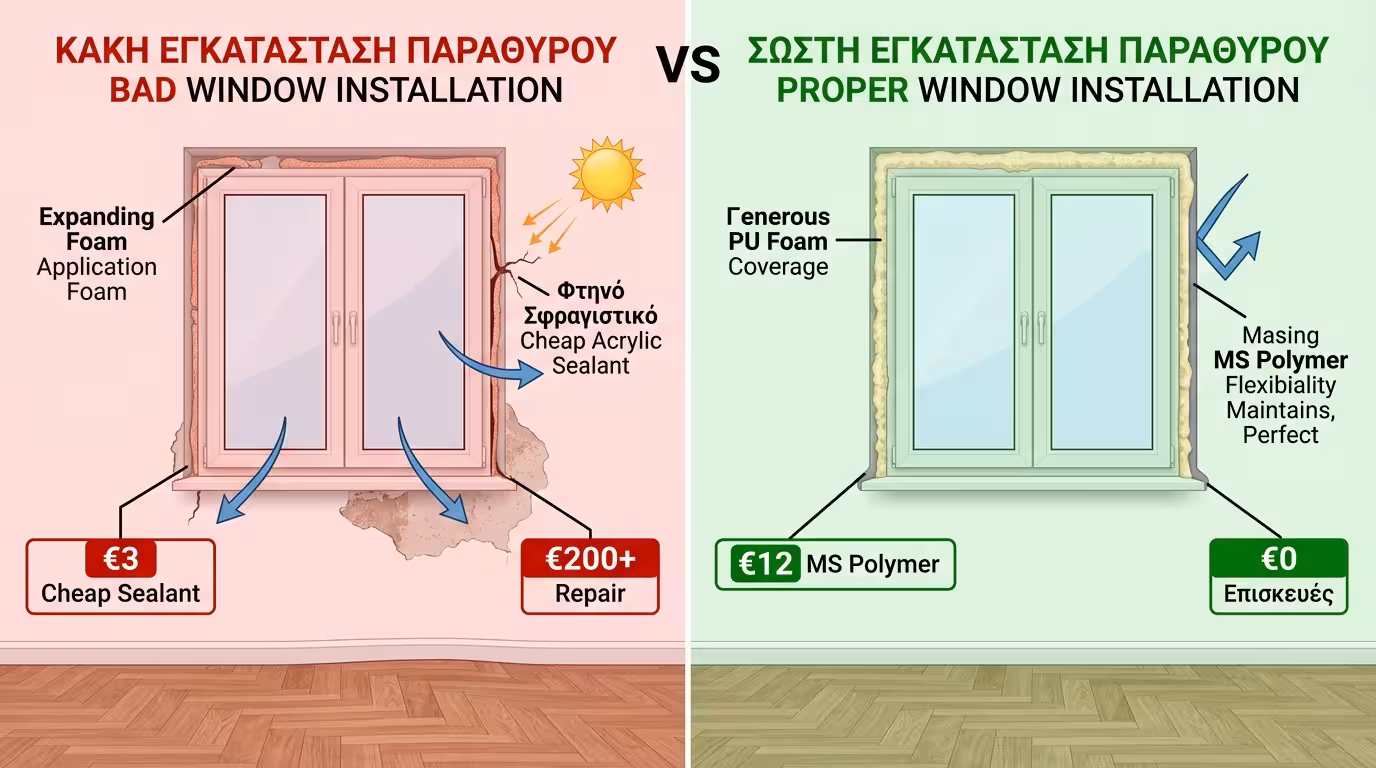 Κακή σιλικόνη, ελάχιστος αφρός - βροχή μέσα στο σπίτι