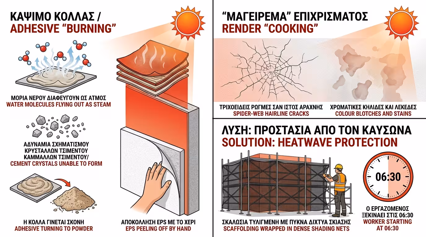 Καύσωνας 40°C - σοβάς σκάει, κόλλα καίγεται