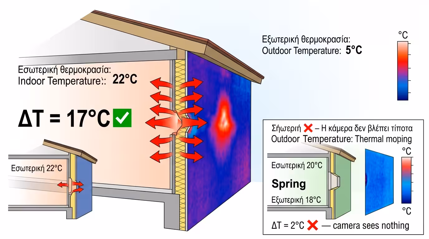 ΔT ≥ 10-15°C - χειμώνας, μέσα 22°C, έξω 5°C = τέλεια εικόνα