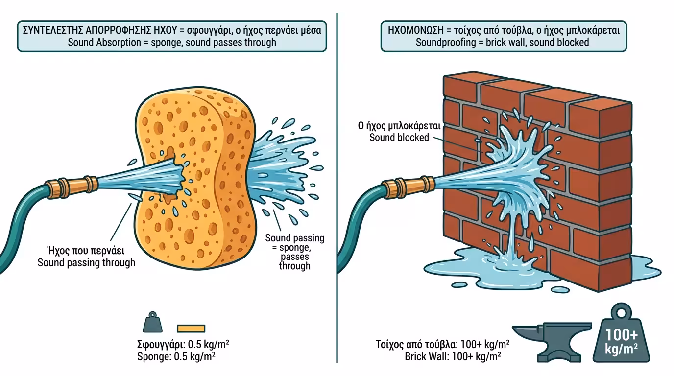 Σφουγγάρι vs τούβλα - νερό (ήχος) περνά από σφουγγάρι, σκάει σε τοίχο