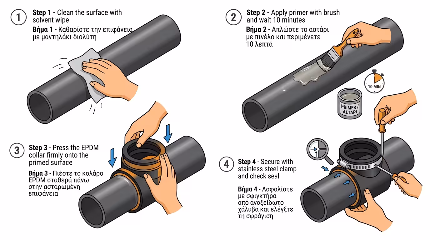 Κανόνες εγκατάστασης EPDM - καθαριότητα, αστάρι, ανακούφιση τάσης
