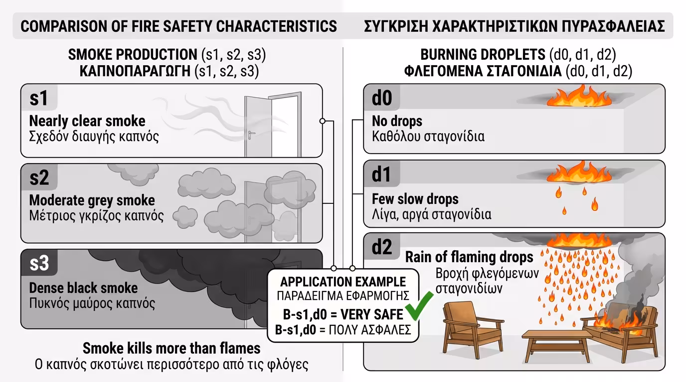 Δείκτες s και d: παραγωγή καπνού (s1-s3) και φλεγόμενες σταγόνες (d0-d2)